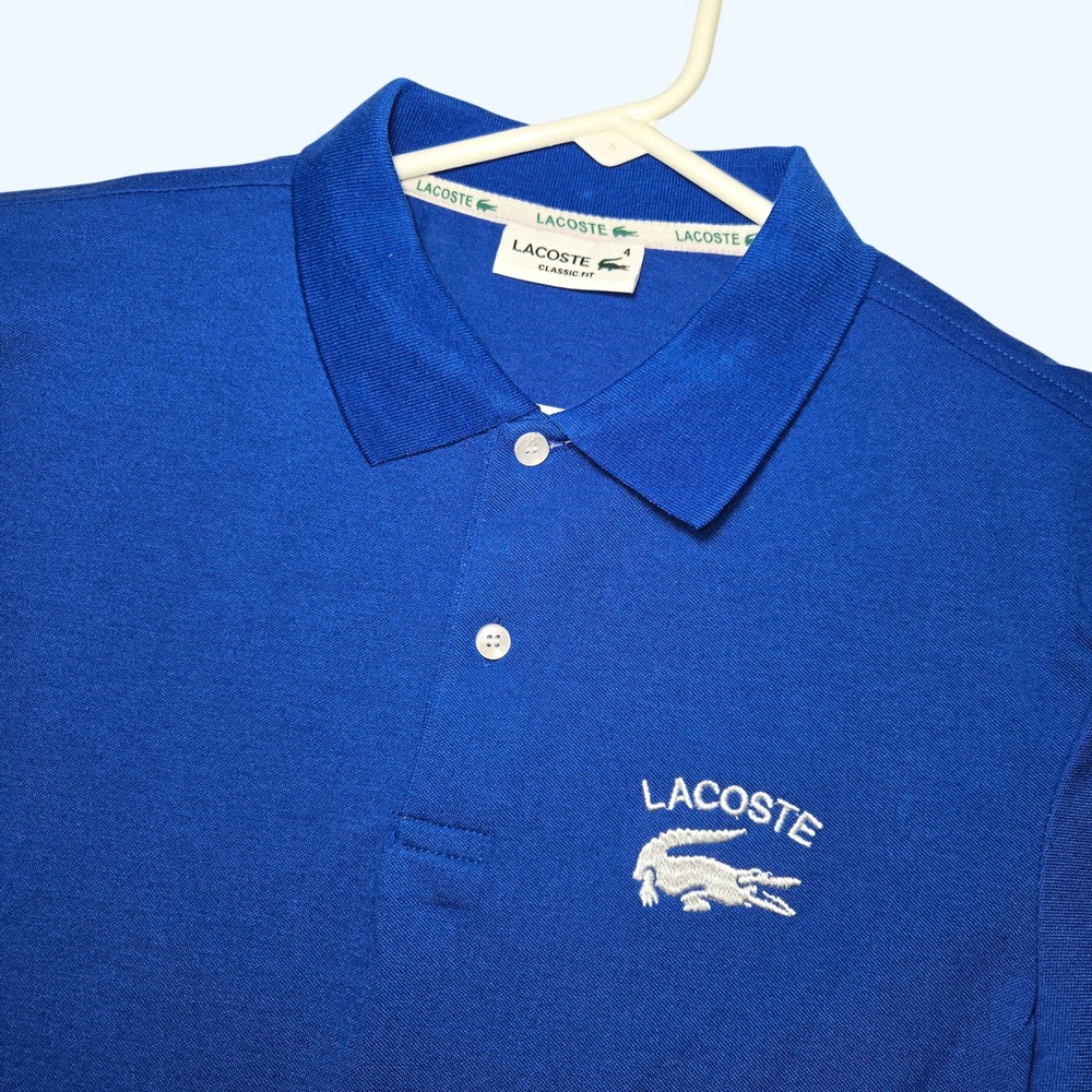 Lacoste Classic Fit Polo Shirt Royal Blue Cotton Spandex Mens Size 4 Medium